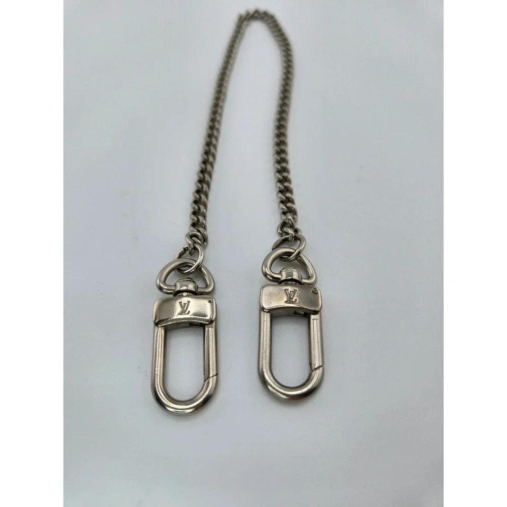 Louis Vuitton Silver Tone Wallet Chain Curb Link Dual Logo Clasps 12.5 Inch